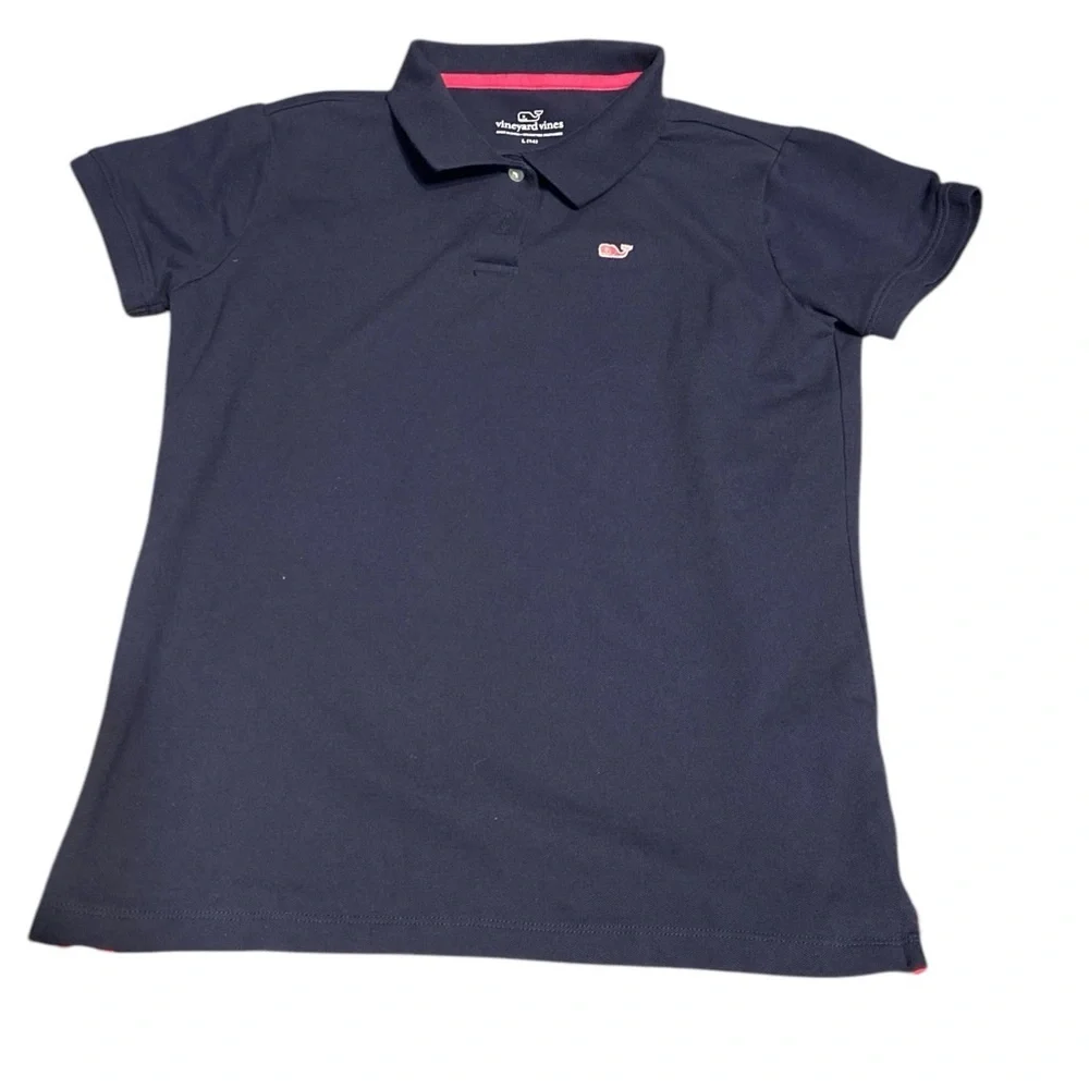 Girls Vineyard Vines polo shirt navy blue and pink size L (14) M07​